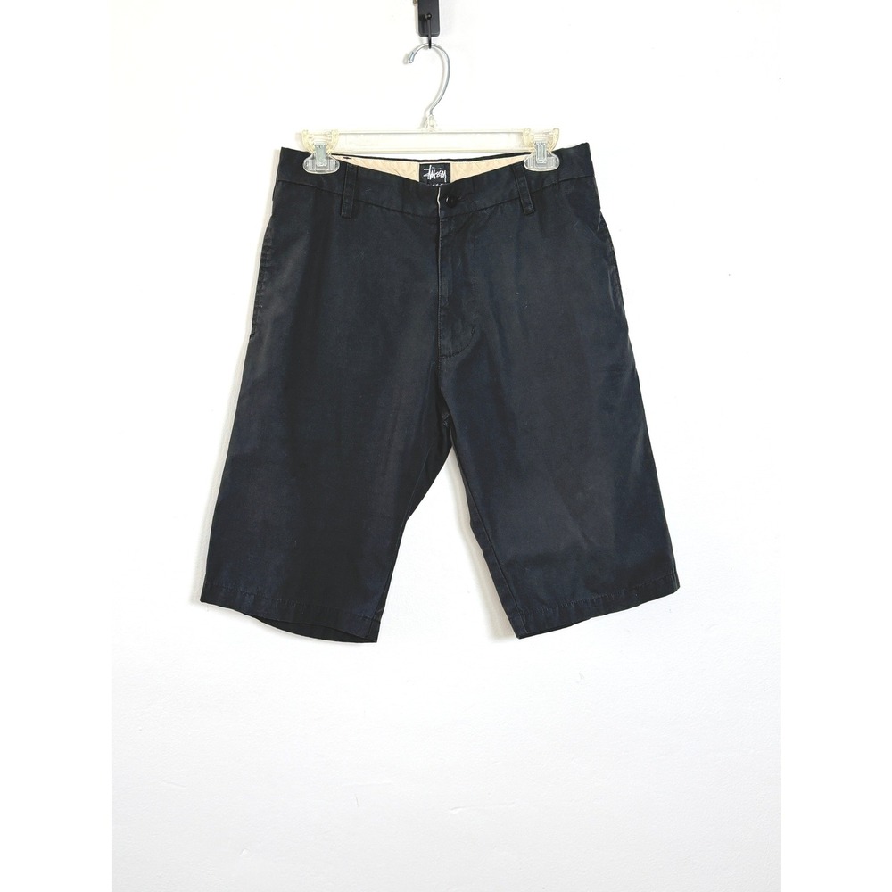 Stussy Chino Shorts Men 30 Black Streetwear Embroidered Logo Made USA Workwear
